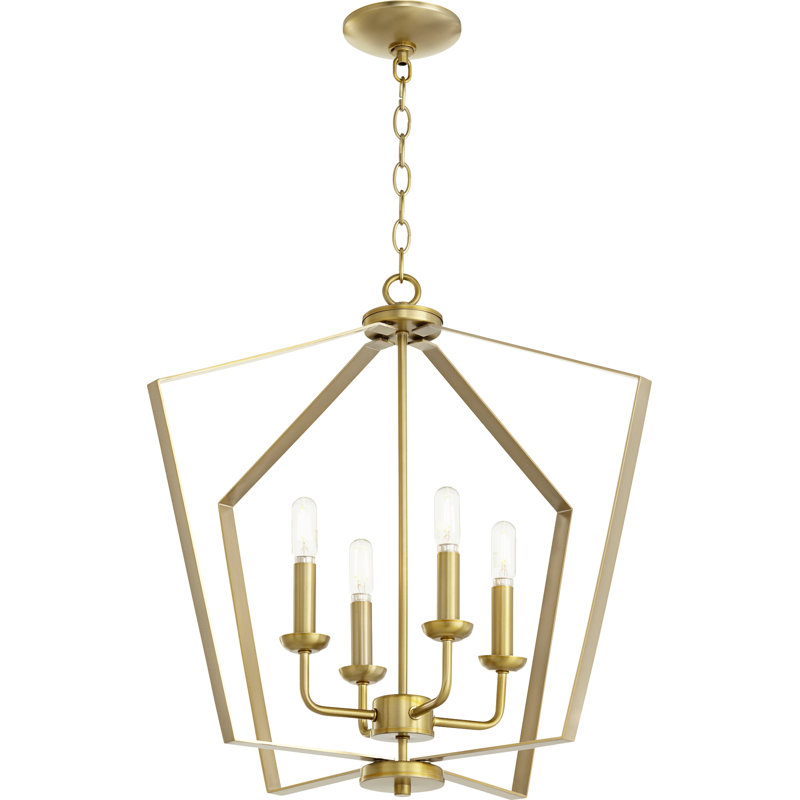 Tetrault 4 - Light Dimmable Lantern Chandelier, Aged Brass