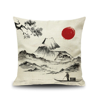 Oriental Linen Pillow Cover