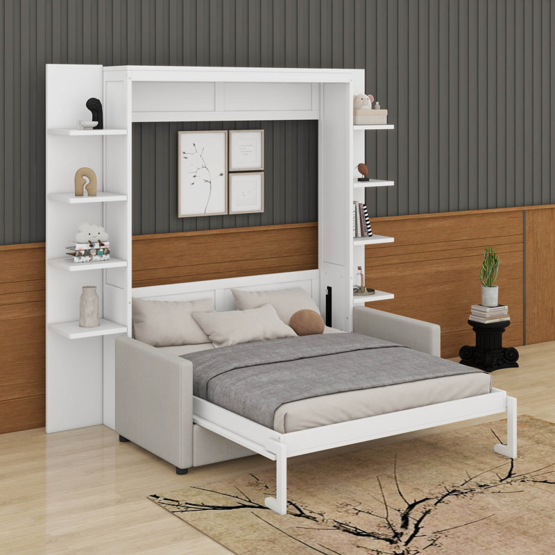 Grand lit escamotable avec canapé, Blanc