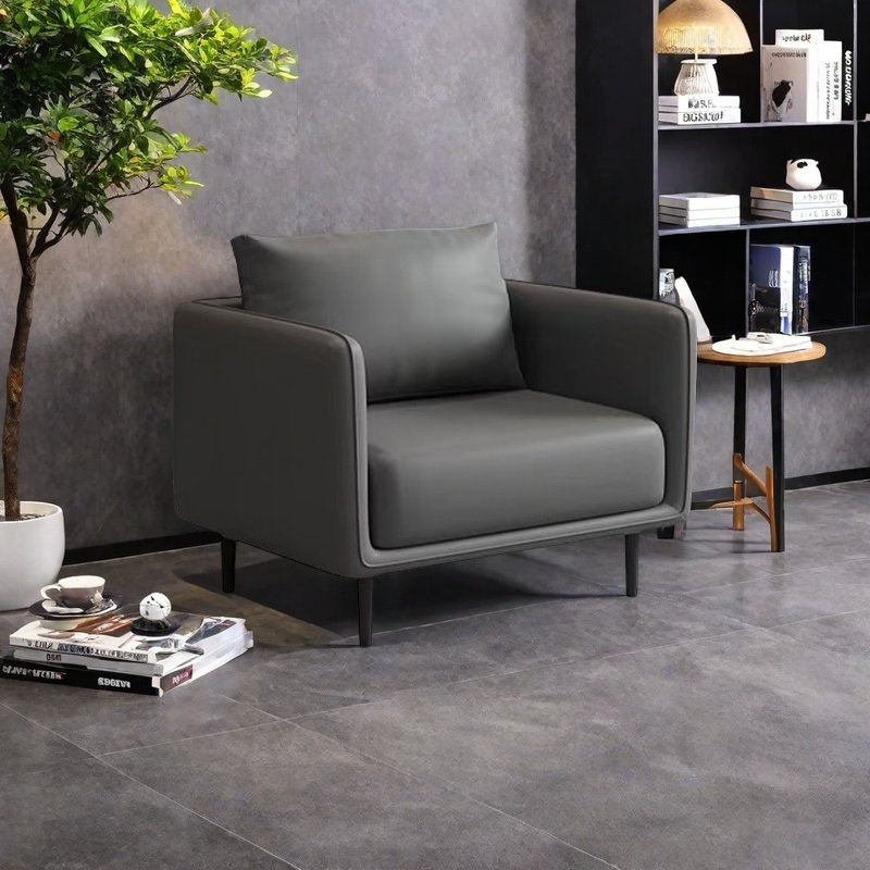 Iroh, Gray Faux Leather, Black