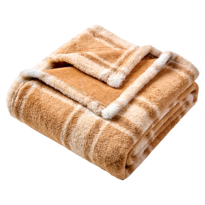50" x 60" Singe-Layer Reversible Jacquard Chenille & Printed Rabbit Fur Throw Blanket – Silky Rabbit Fur Texture, One Layer with Two Technic Plush