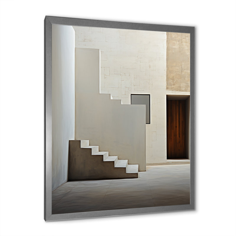 «Minimalisme accentue la simplicité des escaliers I sur toile», H 32 po x l 24 po x P 1 po, Cadre photo argenté