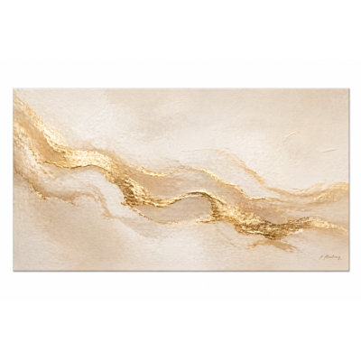 Flowing Gold Abstract Canvas Wall Art, Beige Ivory Neutral Painting, Modern Wrapped Canvas Wall Decor