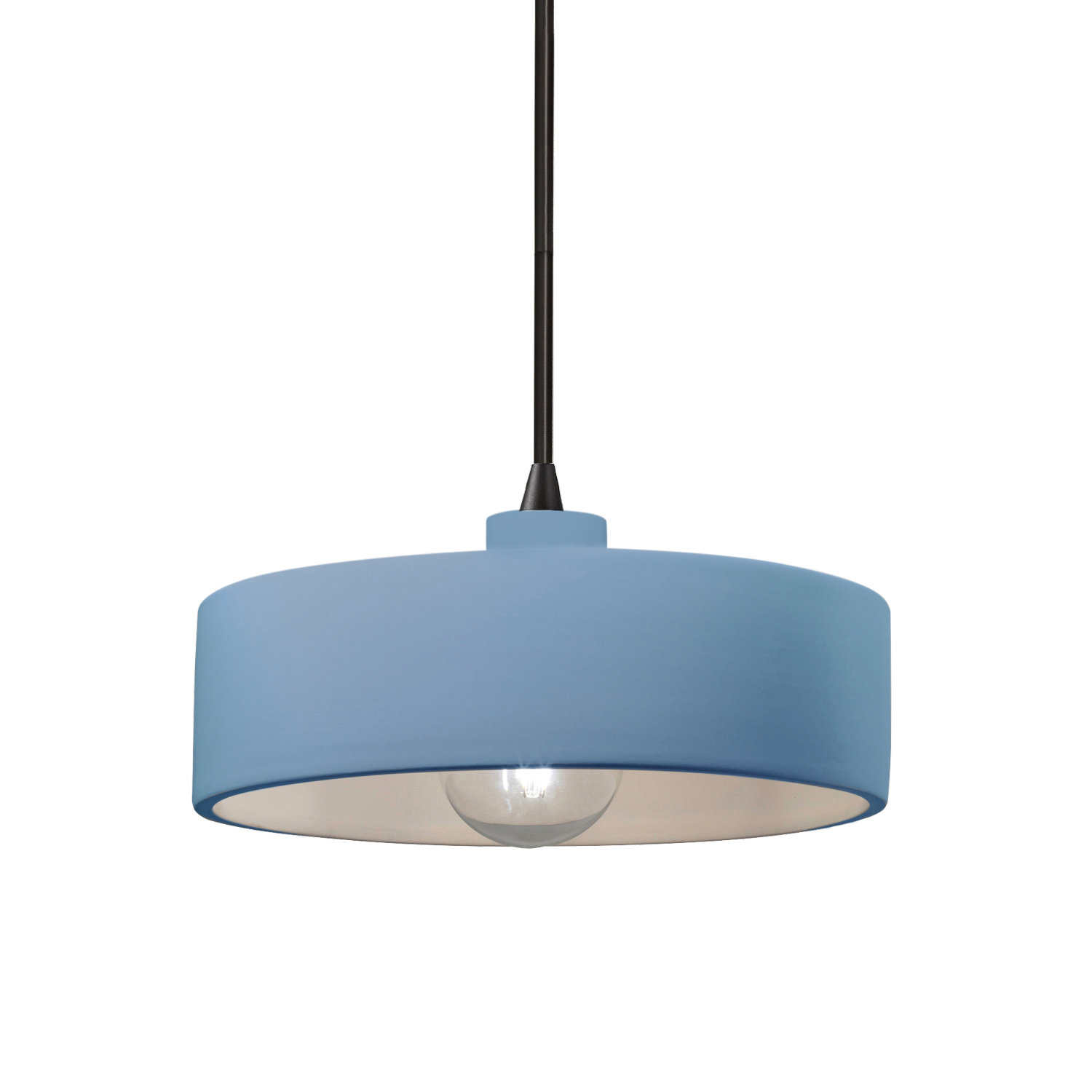 Colgate Single Light Ceramic Dimmable Pendant, Matte Black, Sky Blue