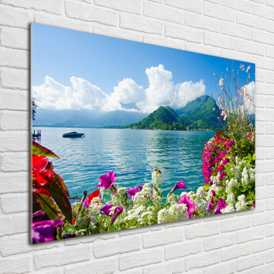 Flowers By The Lake - No Frame Print on Glass