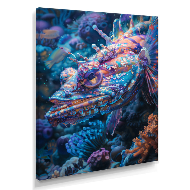 Créatures marines bleues abysse rougeoyante - créatures marines, Toile tendue, H 40 po x l 30 po