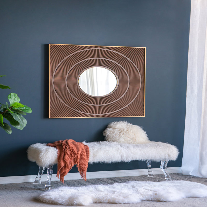 Miroir carré 40 "x 40" à motif plissé avec cadre en fer doré, couleur neutre, décoration murale pour le salon