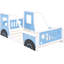 Lit plateforme simple bleu avec roulettes - fait de bois de pin robuste et d'une décoration intérieure élégante en forme de voiture-1089804000-1089804001