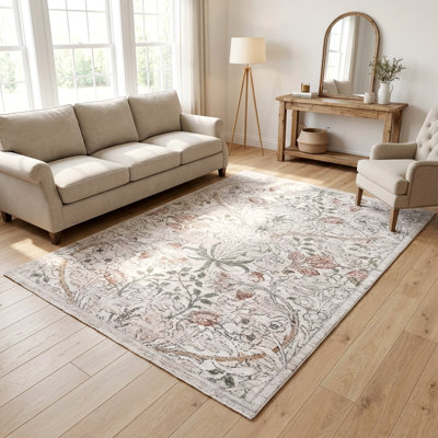 Tapis d'intérieur médaillon Paradis Hora, d'inspiration européenne, tissé à la machine et résistant aux taches