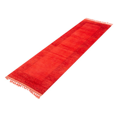 Tapis rouge transitionnel noué à la main de conception unique 2 pi 10 po x 9 pi 1 po