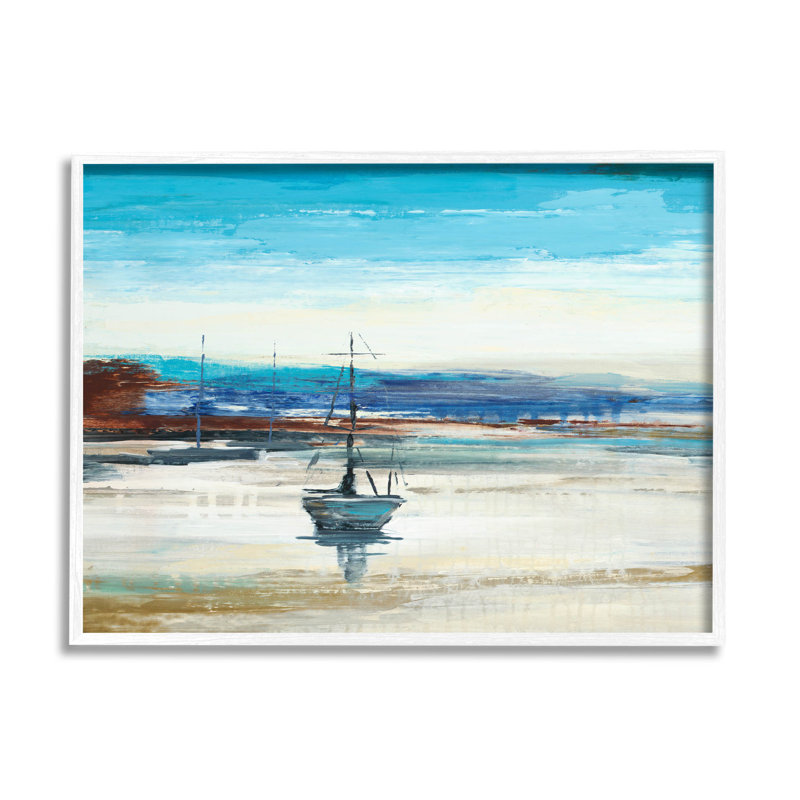 Abstrait bateau, art de la giclée par Liz Jardine, H 16 po x l 20 po x P 1,5 po, Giclée encadrée blanc bord de mer