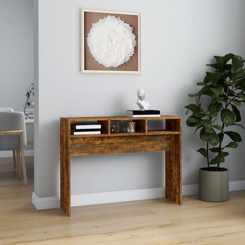 Goar Console Table Engineered Wood Accent Couch End Side Table, Smoked Oak