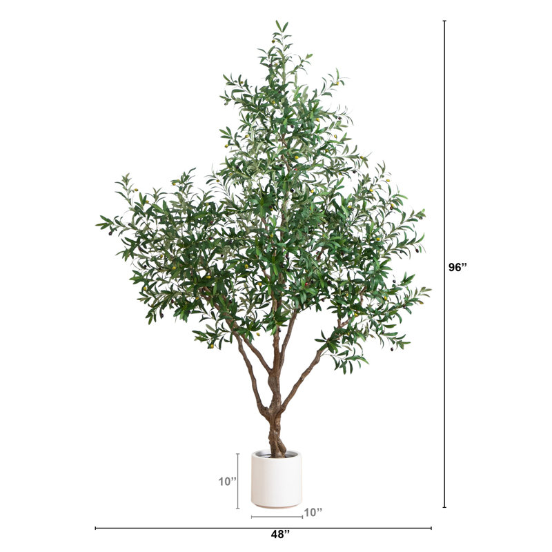 Artificial Grand Olive Tree in White Decorative Planter, 96" H x 48" W x 10" D