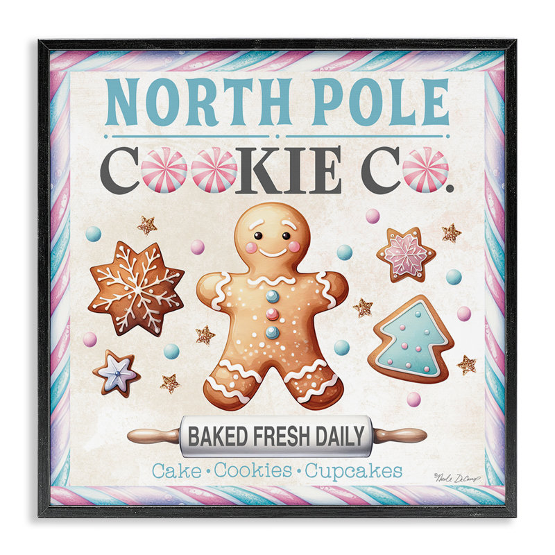 «Gingerbread Cookie Co», estampe numérique par Nicole DeCamp, H 12 po x l 12 po, Giclée encadrée noir minuit