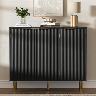 Fluted Buffet Sideboard With 3 Doors, Modern Accent Cabinet With Adjustable Shelves, Kitchen Storage With Golden Handles, Coffee Bar For Kitchen, Dini by Mercer41