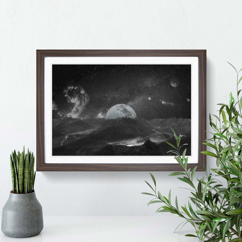 View of the Moon - Picture Frame Painting Print, Walnut Framed, 27cm H x 36cm W x 2cm D