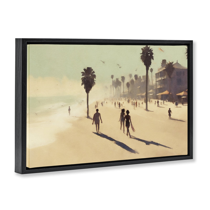  Toile flottante encadrée «Tropical Shore Walk» par Noah Bay, Cadre flottant noir de jais, H 17 po x l 25 po