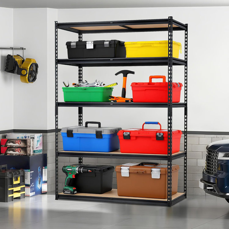 Étagères de rangement pour garage, étagère en métal robuste, support de rangement sans boulons réglable d'une capacité de 2 500 lb avec planches en panneau de fibres à densité moyenne pour le garage, le garde-manger, le sous-sol ou l'entrepôt