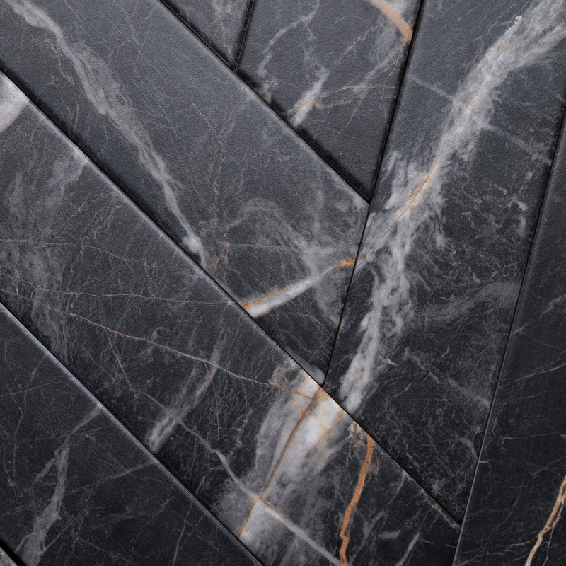 Elegance Chevron 3.15 in. x 15.75 in. Matte Porcelain Marble look Floor and Wall Tile, Black