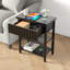 Table de chevet cannelée étroite - Ensemble de 2 - Tables de chevet modernes avec tiroir, tablettes de rangement et station de charge [Noir]