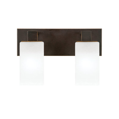 Apollo 2 Light Bath Bar Shown In Dark Granite Finish With 3.5" Square White Marble Glass