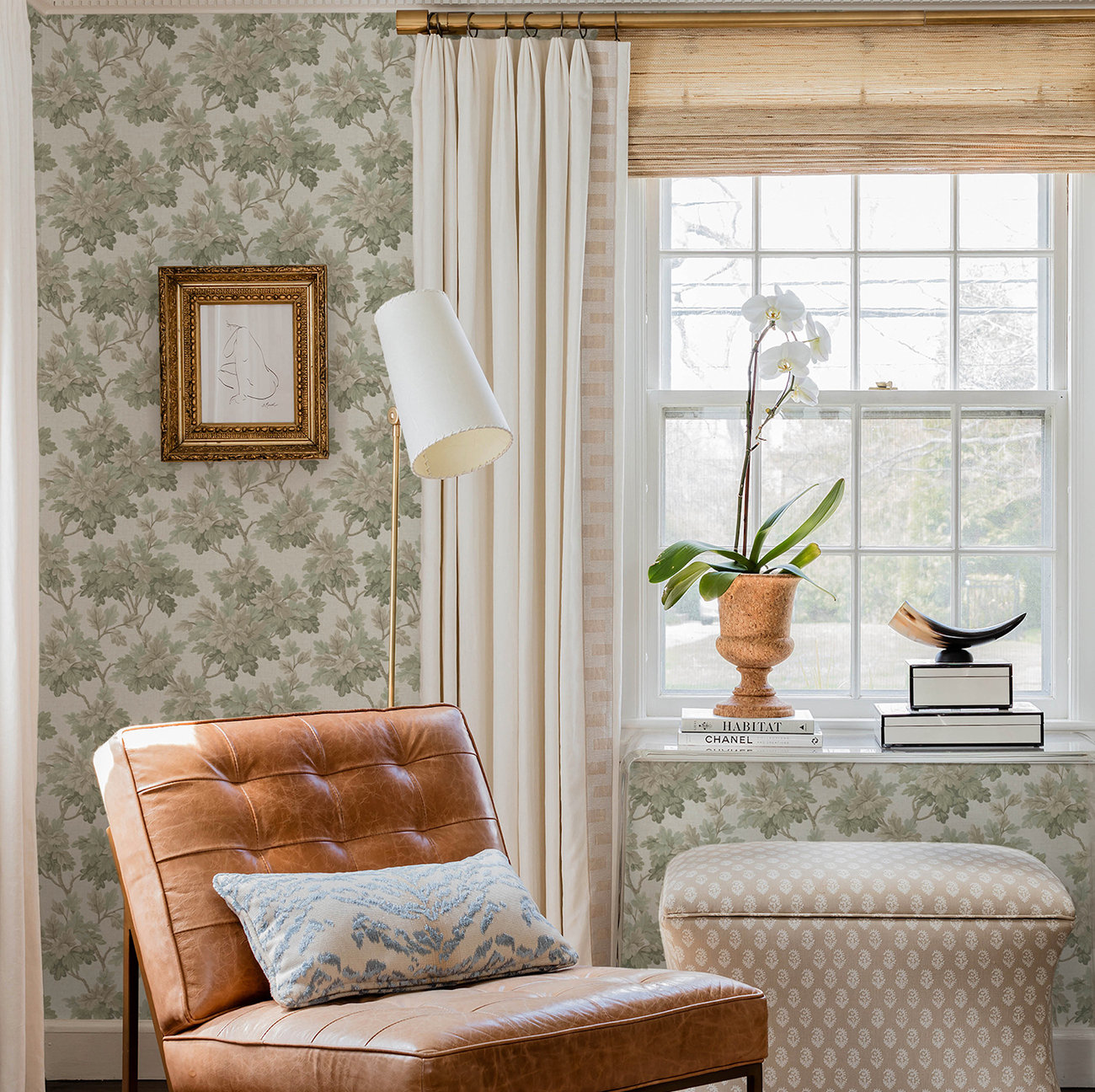 Oakcliff Stone Leaf Trail Wallpaper, Green