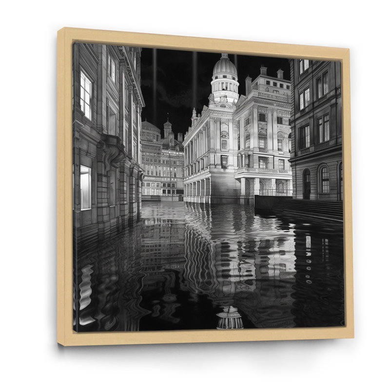 3D Cityscape London Architecture I - reproduction sur toile, Cadre naturel flottant, H 30 po x l 30 po x P 1 po