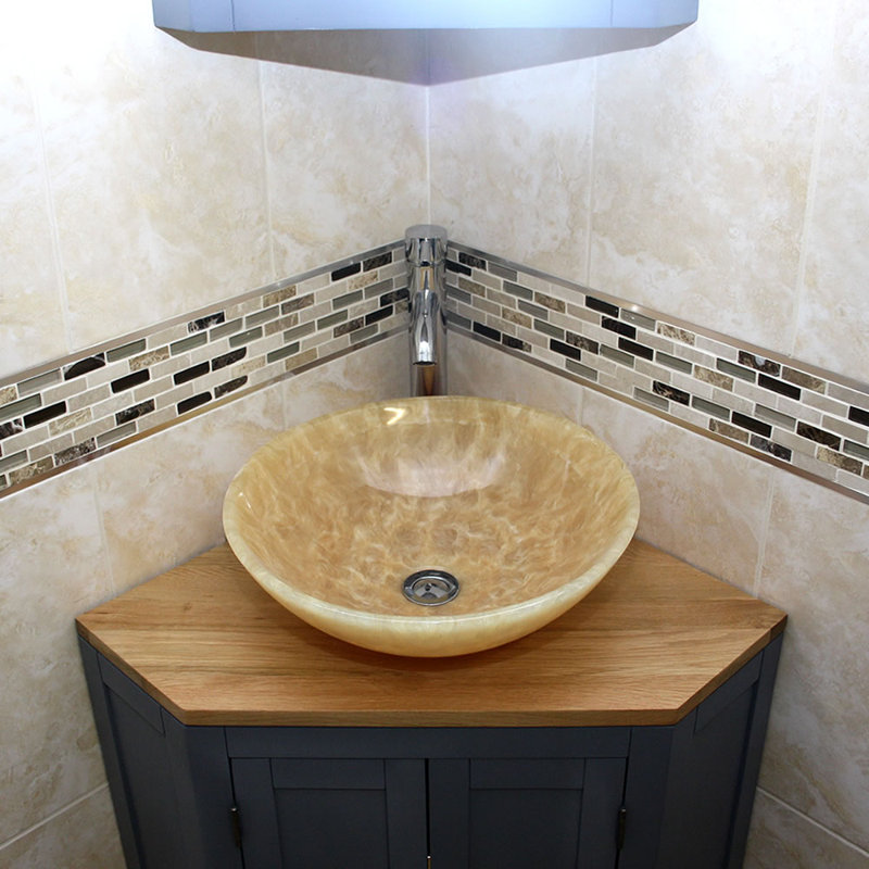 Andrina 550 mm Freestanding Single Vanity with Vessel Stone Basin, Golden Onyx, Grey