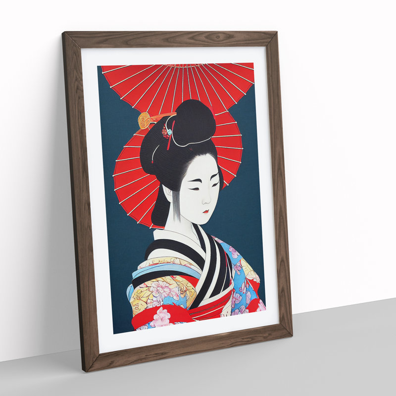 Traditional Geisha No.3 - Single Picture Frame Print, 64cm H x 46cm W, Walnut