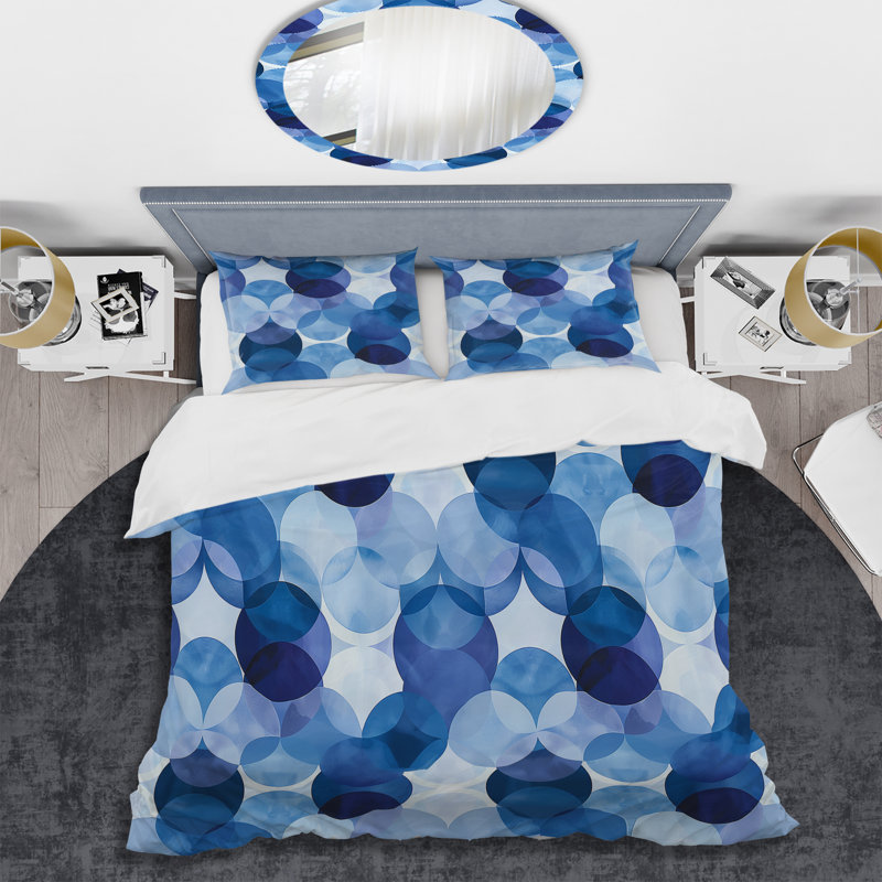 Blue White Modern Circles - Ensemble de housse de couette moderne, Housse de couette très grand et 2 très grandes t