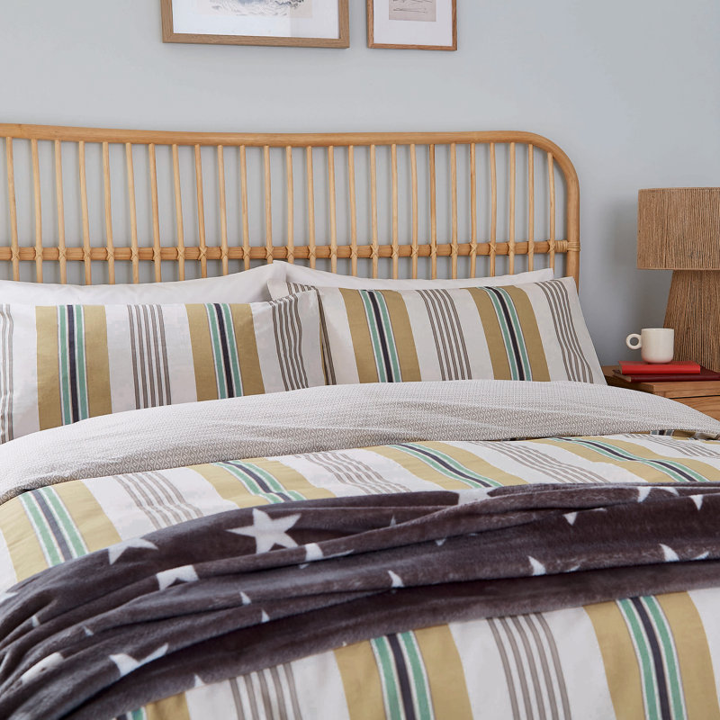 Huntington Stripe Cotton Duvet Cover Set, Super King Duvet Cover + 2 Standard Pillowcases, Cream