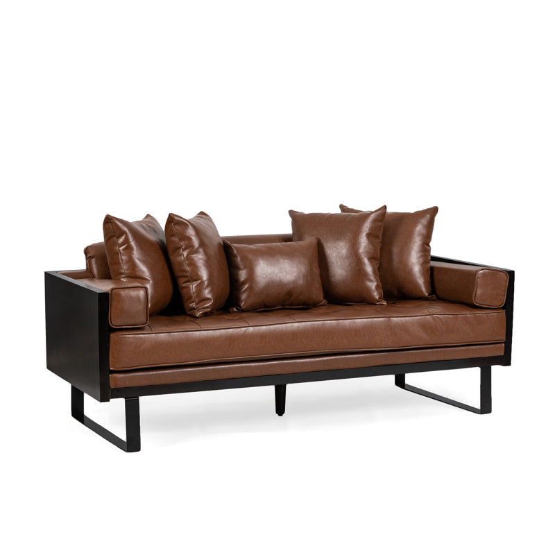 Square Arm Loveseat, Brown Faux Leather