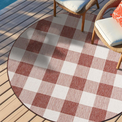 Tatasha Gingham Power Loom Polypropylene Plastic Indoor/Outdoor Area Rug in White/Red