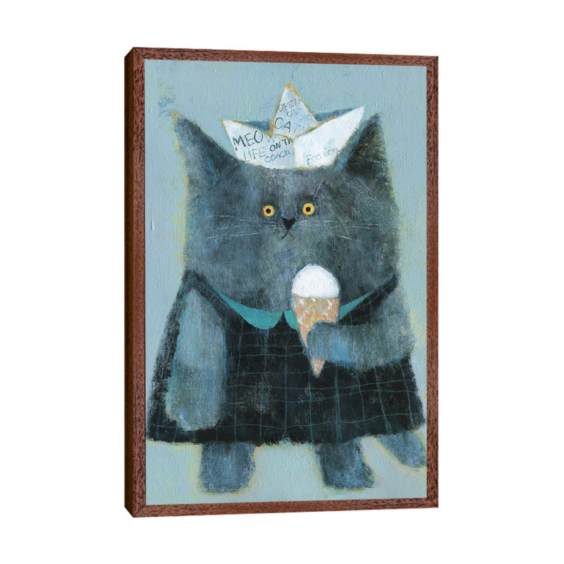 The Cat With Paper Hat And Icecream by Natalia Shaloshvili - Painting on Canvas, 101.6cm H x 66.04cm W x 3.81cm D