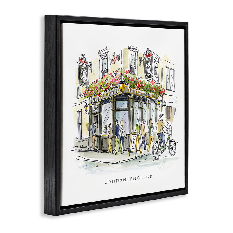 «London England Street Street», art mural encadré sur toile flottante, design par Angela Steahling, H 18 po x l 18 po