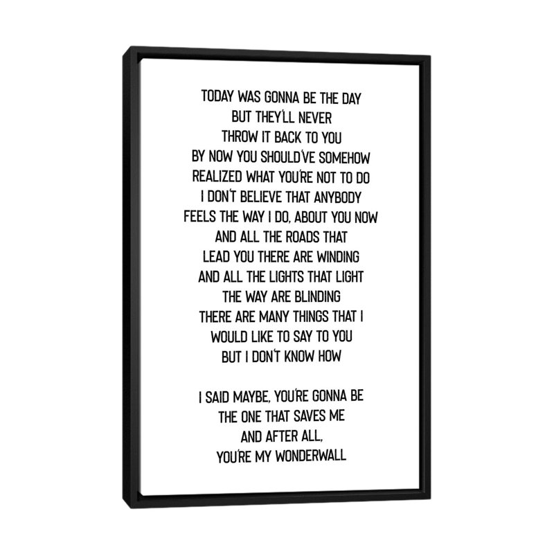 Wonderwall-impression d’art textuel, Aucun mat, H 48 po x l 32 po x 1,5 po, Toile avec cadre noir