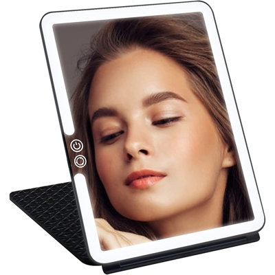 Alven Fleur Touch Pad Tri-Tone LED Makeup Mirror with Flip Cover Tabletop Vanity Mirrors Portable
