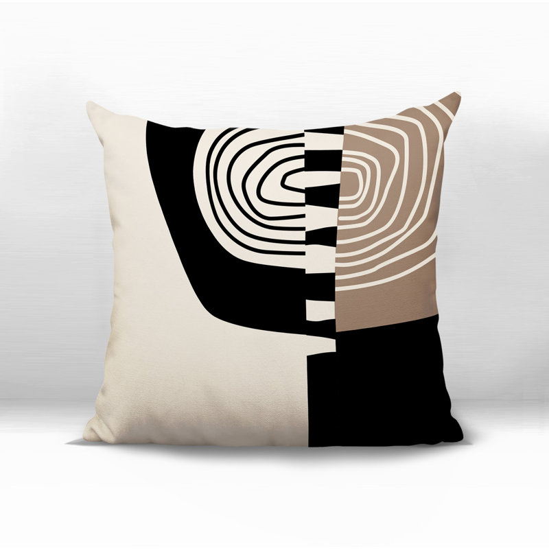 Coussin Marti, H 17 po x l 17 po, Blanc cassé / abstrait noir