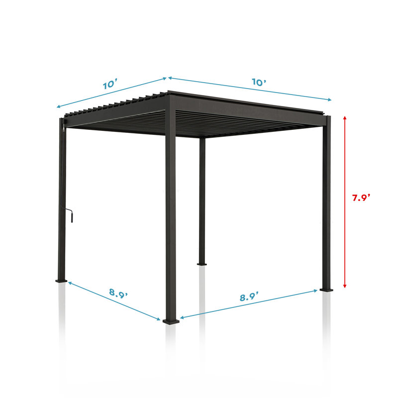88H Metal Frame Pergola with Adjustable Louvers, 10 ft W x 10 ft D, Charcoal