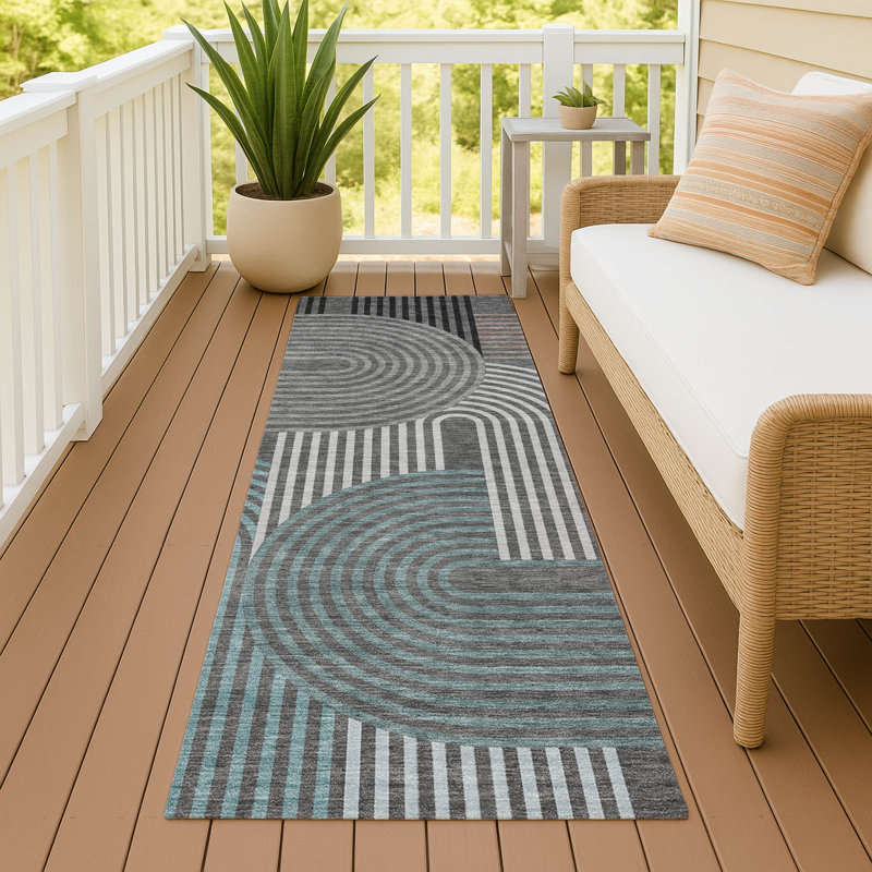 Tapis mid-century moderne lavable à la machine intérieur / extérieur Chantille ACN2549, Gris anthracite