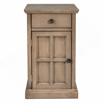 Classic Vintage Livingroom End Table Side Table With USB Ports And One Multifunctional Drawer With Cup Holders, Antique Brown