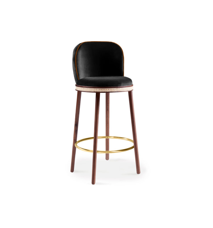 Tabouret de bar et de comptoir Alma, Laiton satiné, Tabouret de comptoir (siège d'une hauteur de 27 p, Noir