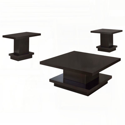 3-Piece Square Coffee and End Table Set – Cappuccino Finish