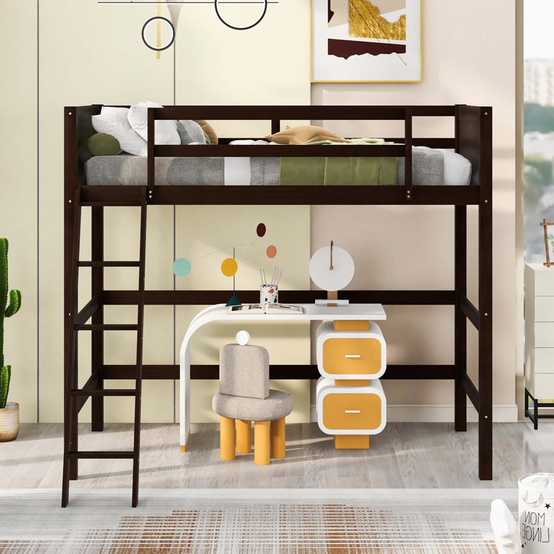 Solid Wood Loft Bed with Sturdy Ladder