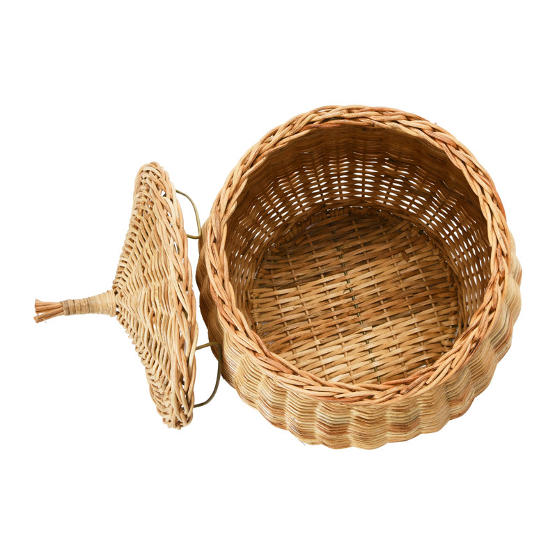 Natural Hand-Woven Wicker Round Storage Baskets with Lids, Set of 2