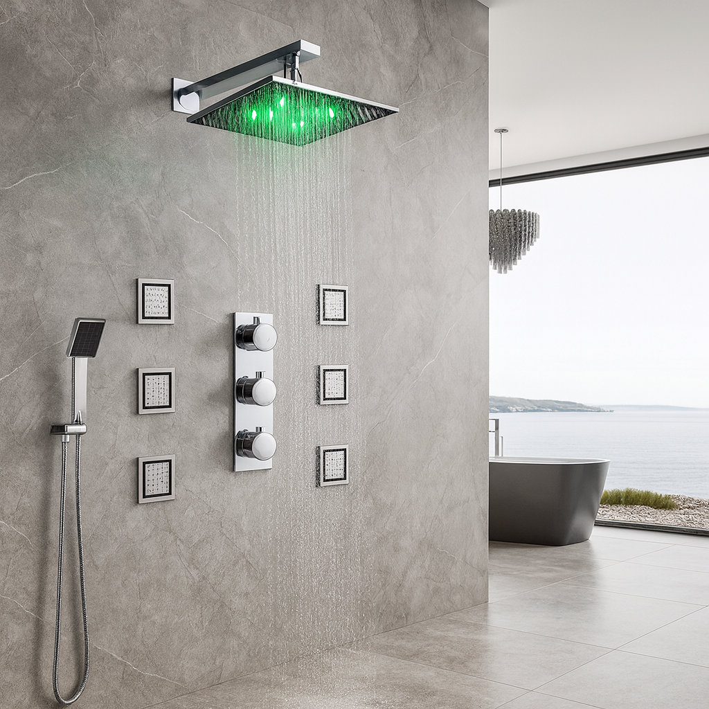 Milan Stainless Steel Shower Set with Jetted Body Massage and Rainfall Head FontanaShowers