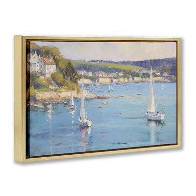  Sailboats Of The Shore Framed Floater Canvas by LSR Design Studio