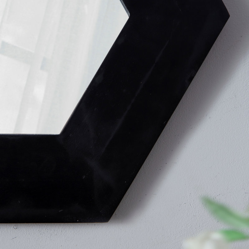 Miroir hexagonal 18,5 "x 18,5" avec cadre en bois massif, décoration murale pour le couloir de la salle de bain du salon