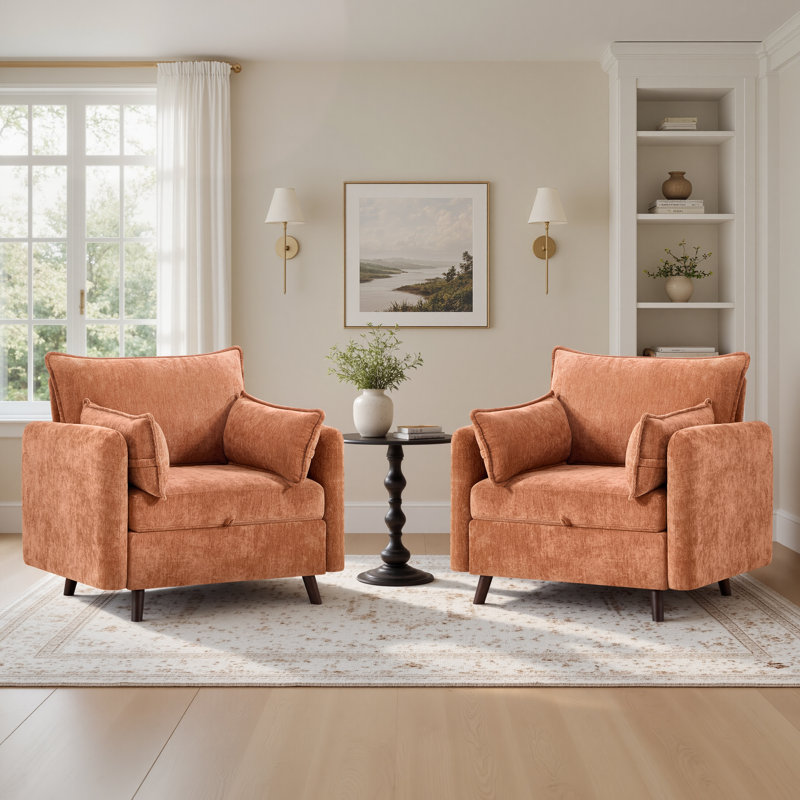 Fauteuil d'appoint rembourré surdimensionné avec rangement dissimulé, Orange