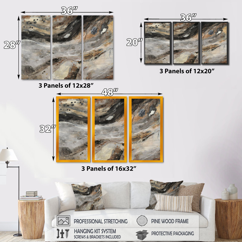 «Morning Effervescence III», reproduction sur toile 3 pièces, Toile avec cadre naturel, H 32 po x l 48 po x P 1 po